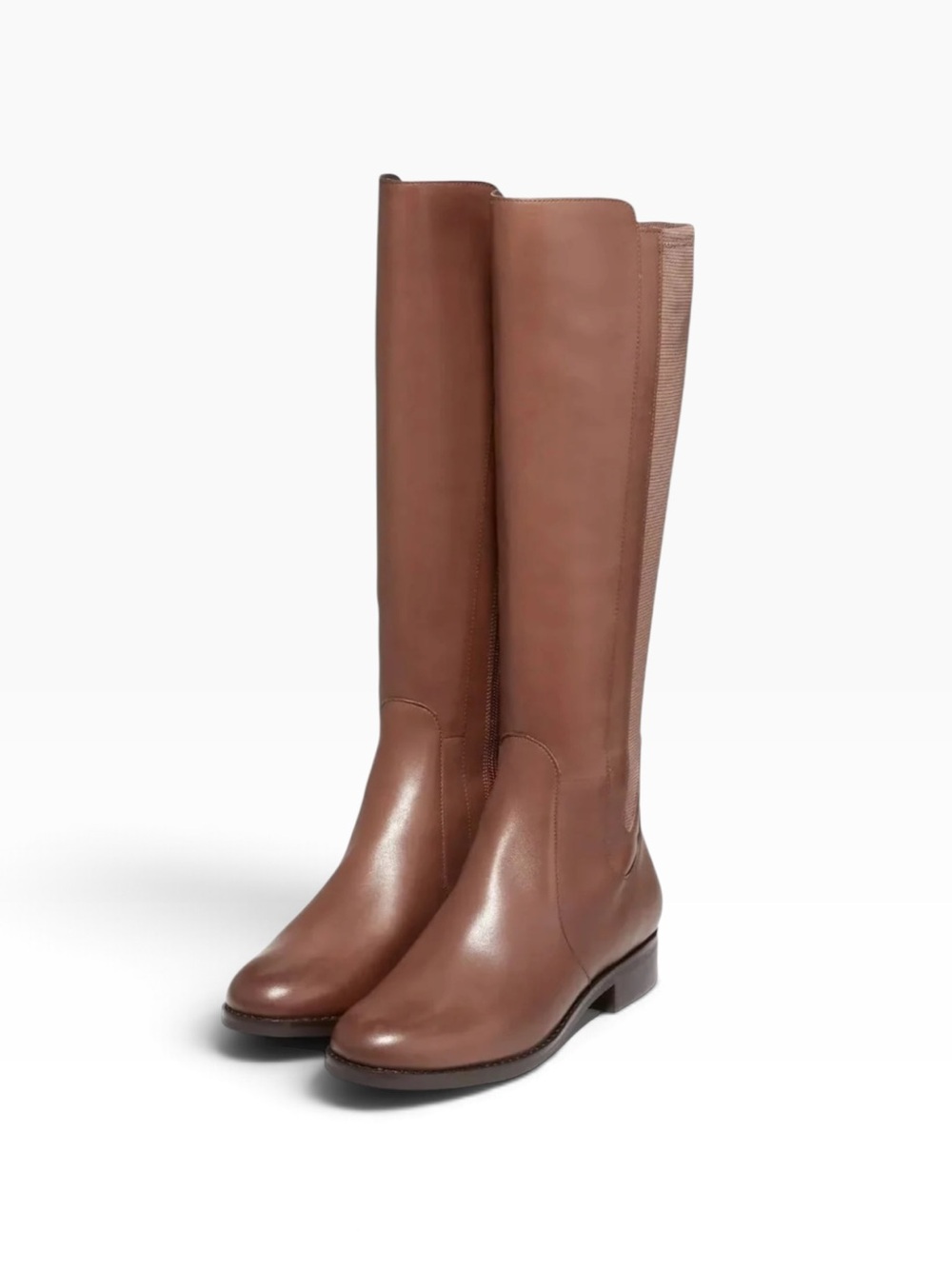 Cole Haan Noelle Chainstitch Leather/Stretch Knee-High Brown Boots – Sz 9B - Picture 2 of 6